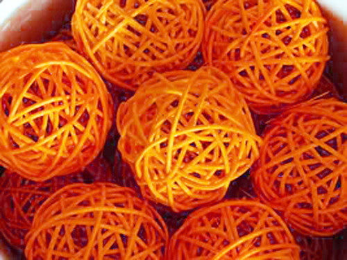 1 Set of Orange 5cm Rattan Cane 50 Ball Battery Powered LONG 5m String Lights Christmas Gift Home Wedding Party Bedroom Decoration Table Centrepiece