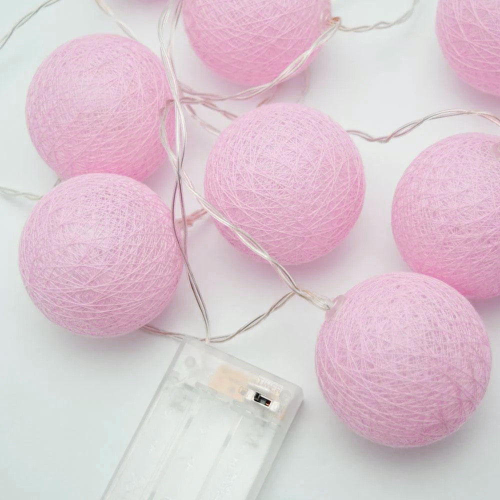 50 Ball Pastel Pink LONG 5m String Light Battery Box 5cm Cotton Ball Christmas Birthday Bbay Girl Special Occasion Decoration