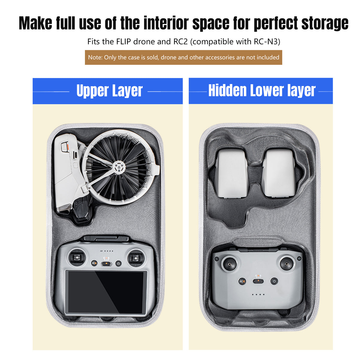 STARTRC Flip Drone Case for DJI Flip Fly More Combo,Portable PU Leather Shoulder Bag Can Organizes RC2/RC-N3 Remote, 7 Original Batteries, Charging Hub, 65W Charger, Flip Drone and Other Accessories