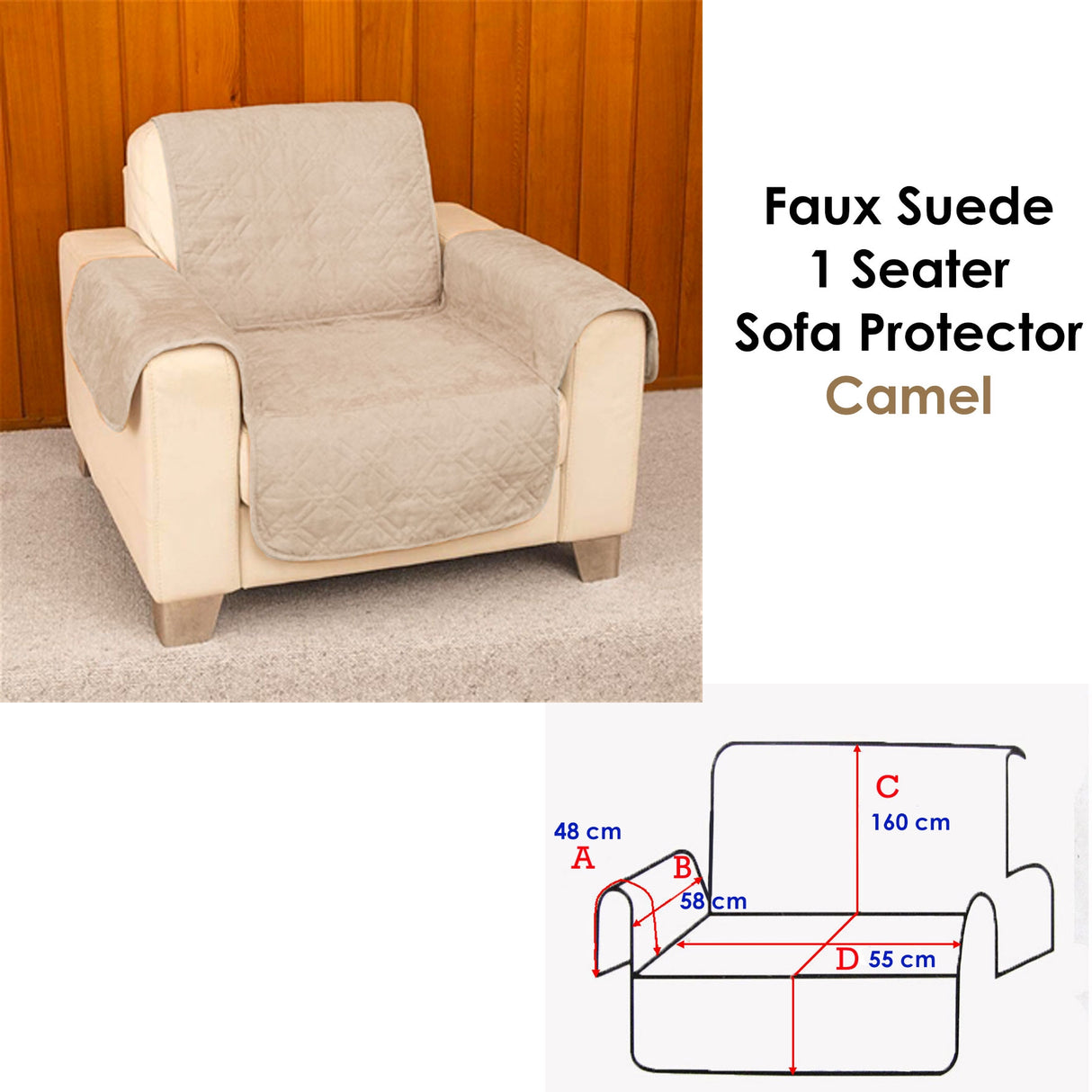 Faux Suede 1 Seater Sofa Protector Camel - View 2