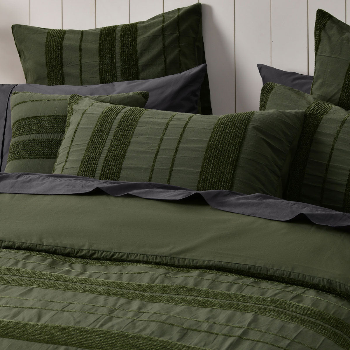 Bianca Avery Forest Chenille Striped Quilt Cover Set Super King