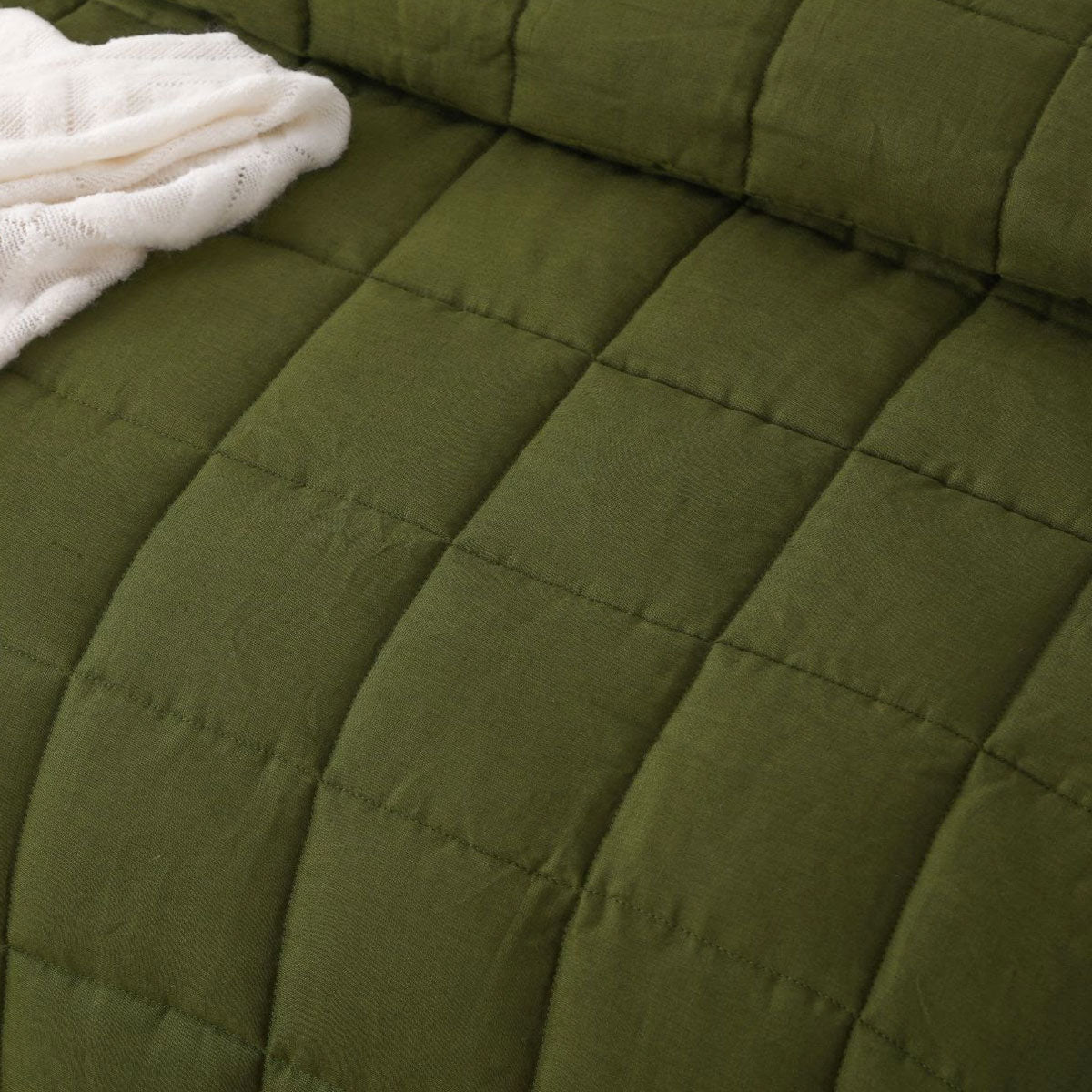 Olive linen coverlet, king size.