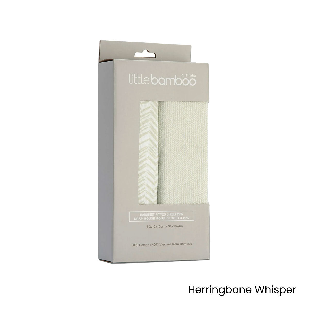 Set of 2 Little Bamboo Jersey Fitted Sheet Bassinet Size Herringbone Whisper - View 2