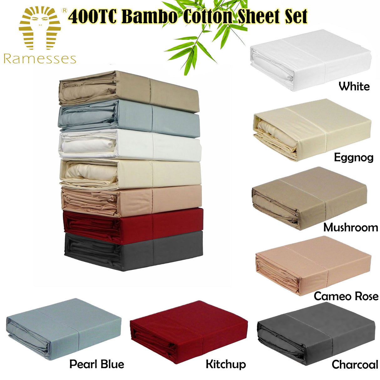 Ramesses 400TC Bamboo Cotton Sheet Set Mushroom QUEEN - View 2