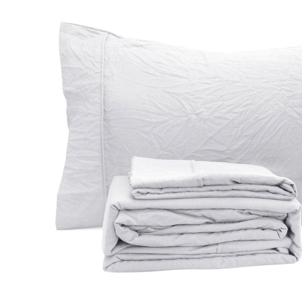 Ramesses White Pebble Wash Linen Look Alternative Sheet Set King Single