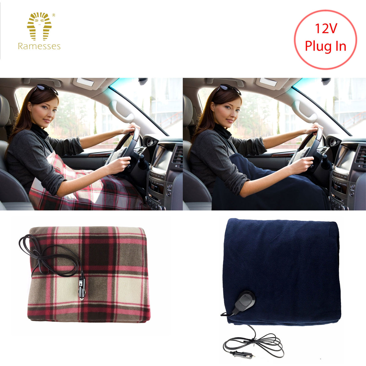 Ramesses Electric heated Car Snuggle 110 x 150 cm Navy