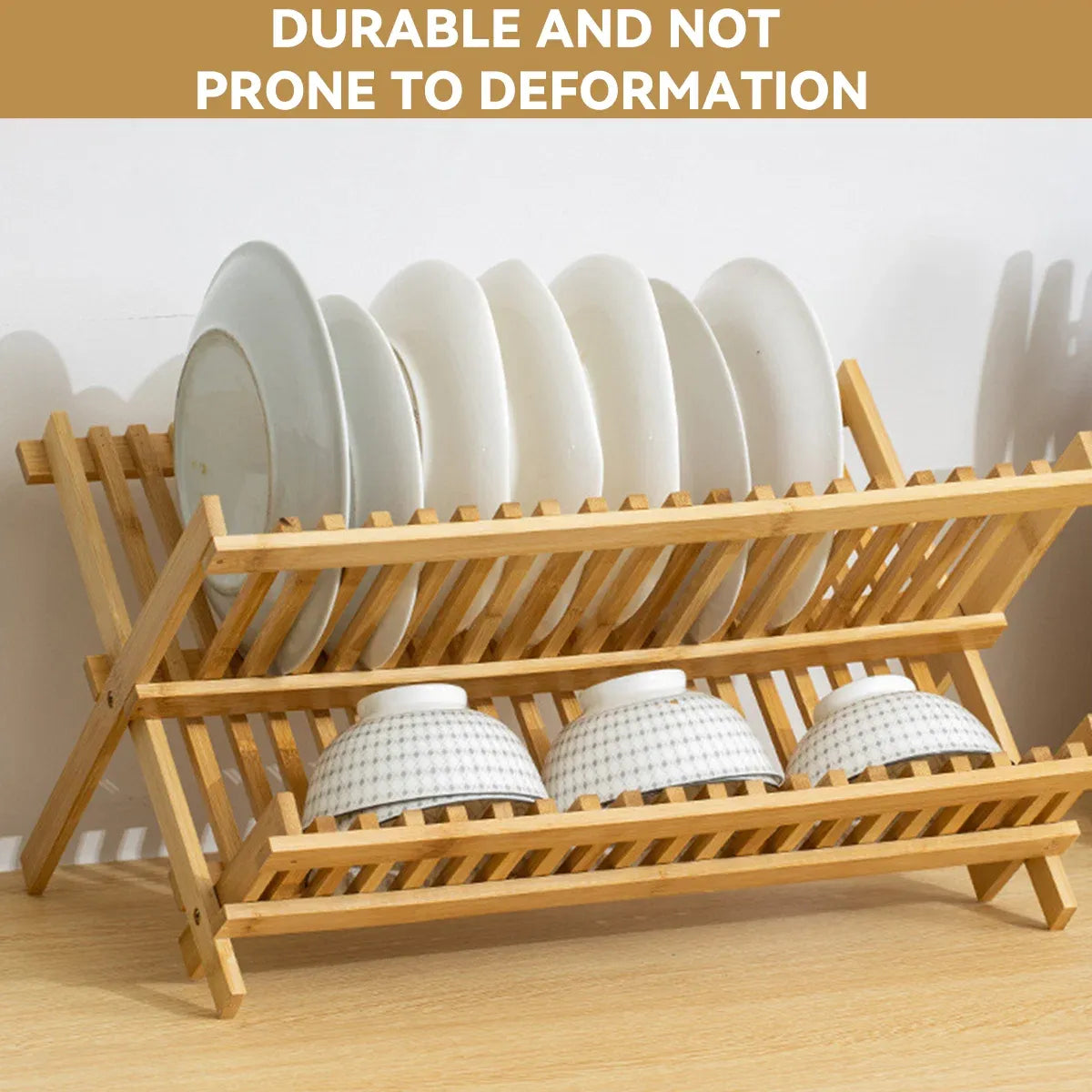 Bamboo Dish Drying Rack 2 Tier Foldable Sink Organiser 45 x 26cm Countertop
