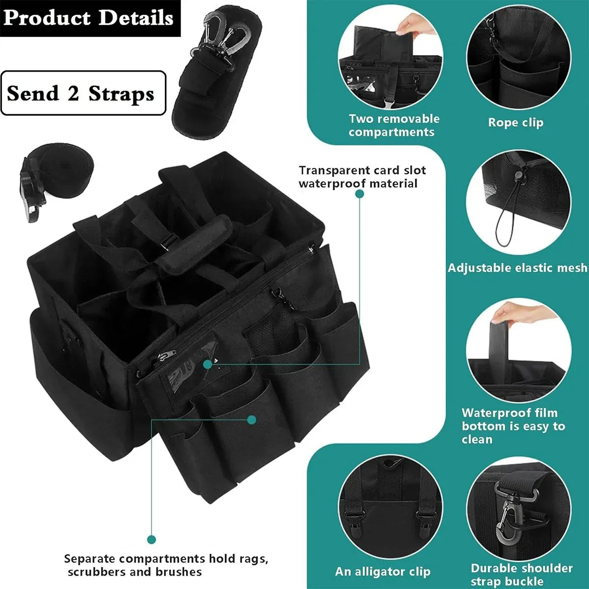 Multi Function Large Capacity Cleaning Tool Storage Bag with Adjustable Strap
