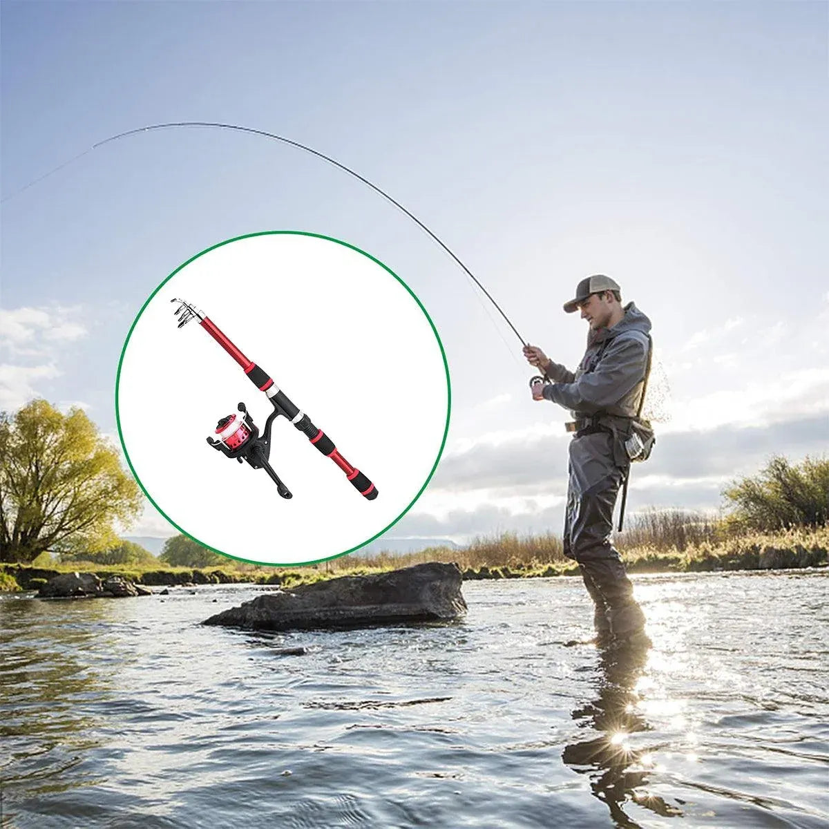 Ultra Short Pocket Portable Fishing Rod Compact Short Rod for Travel Angling - Green