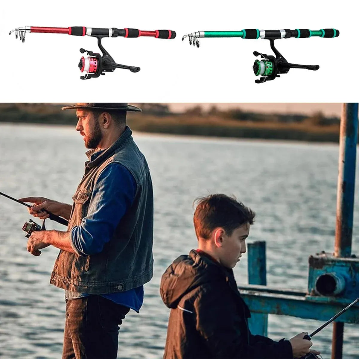 Ultra Short Pocket Portable Fishing Rod Compact Short Rod for Travel Angling - Green