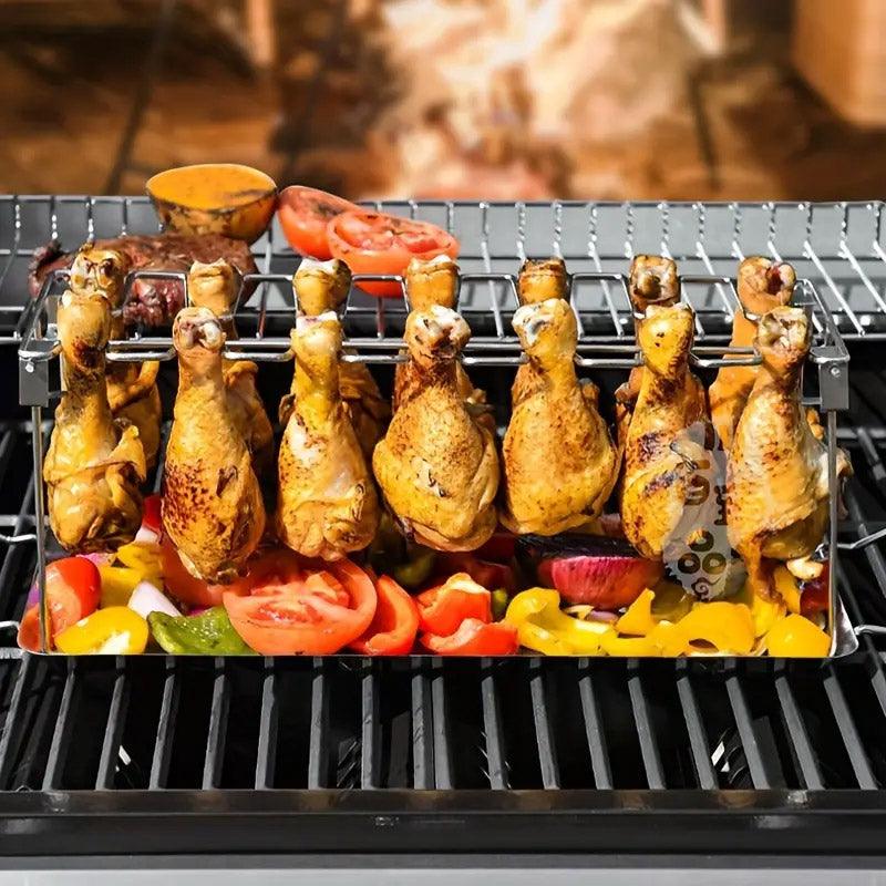Foldable Stainless Steel Barbecue Grill Rack for Chicken Legs Outdoor Cooking