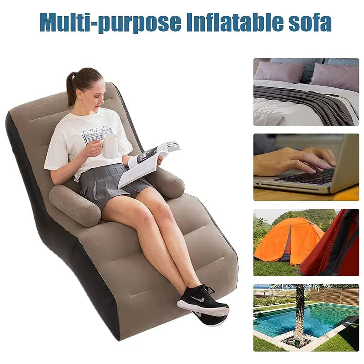 Inflatable Lazy Sofa Portable Outdoor Air Chair Sleeping Bed Lounger for Camping