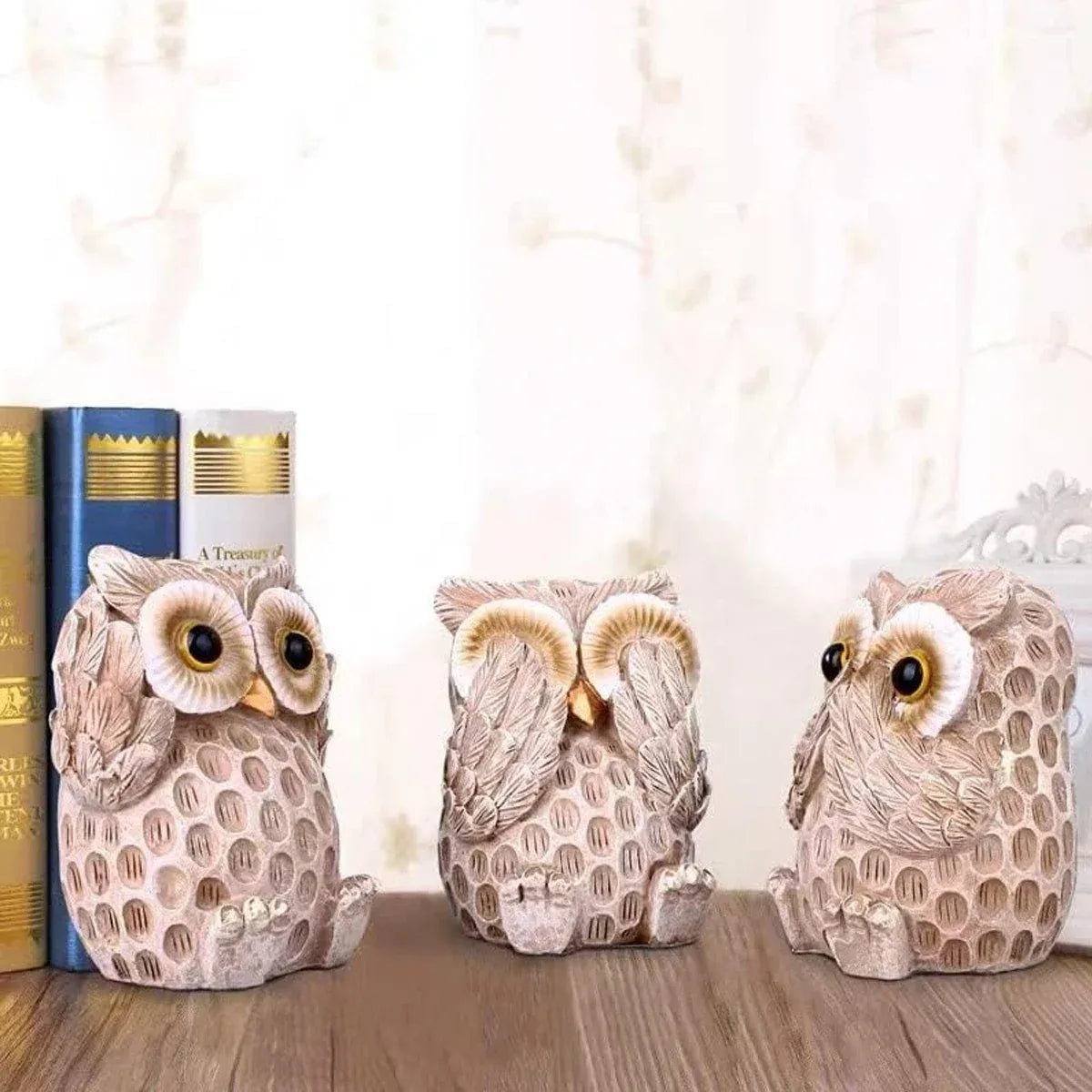 3pcs Resin Owl Ornaments Home Decor Figurines for Living Room Desktop Display