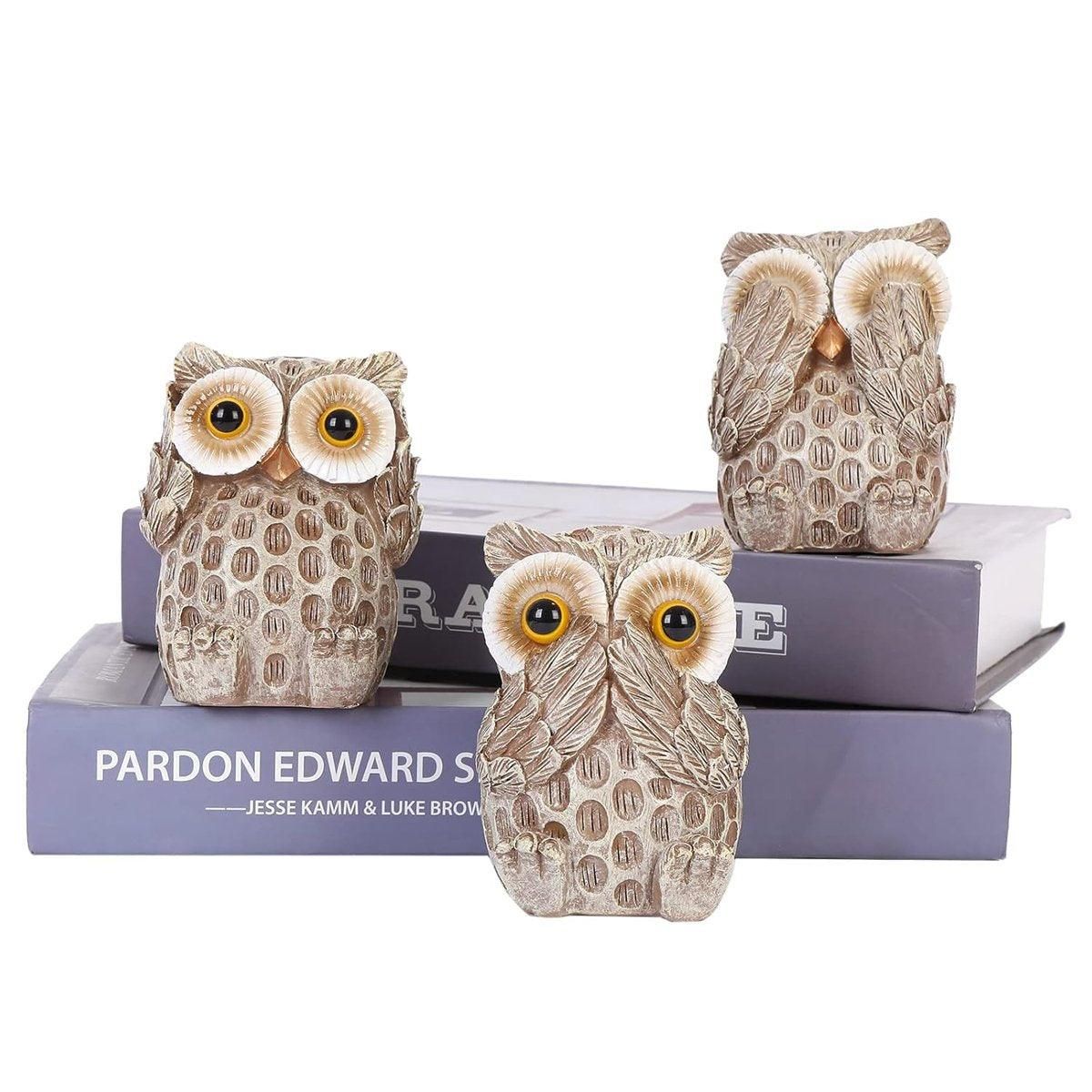 3pcs Resin Owl Ornaments Home Decor Figurines for Living Room Desktop Display