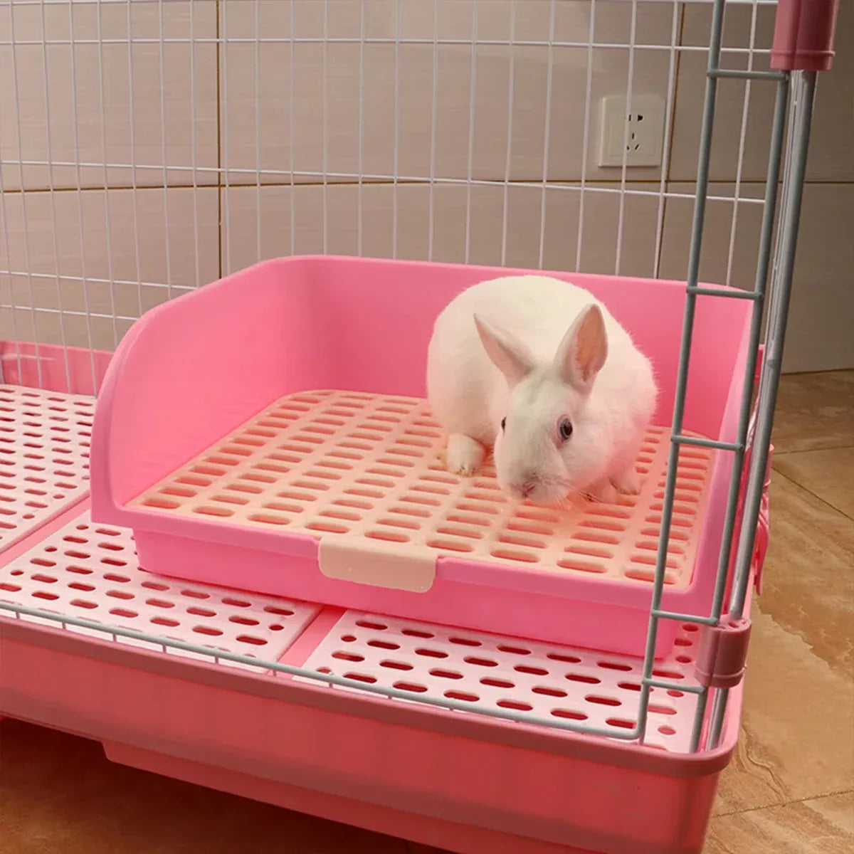 Large Rabbit Litter Box Drawer Corner Toilet for Chinchillas Hamsters Small Pets - Pink