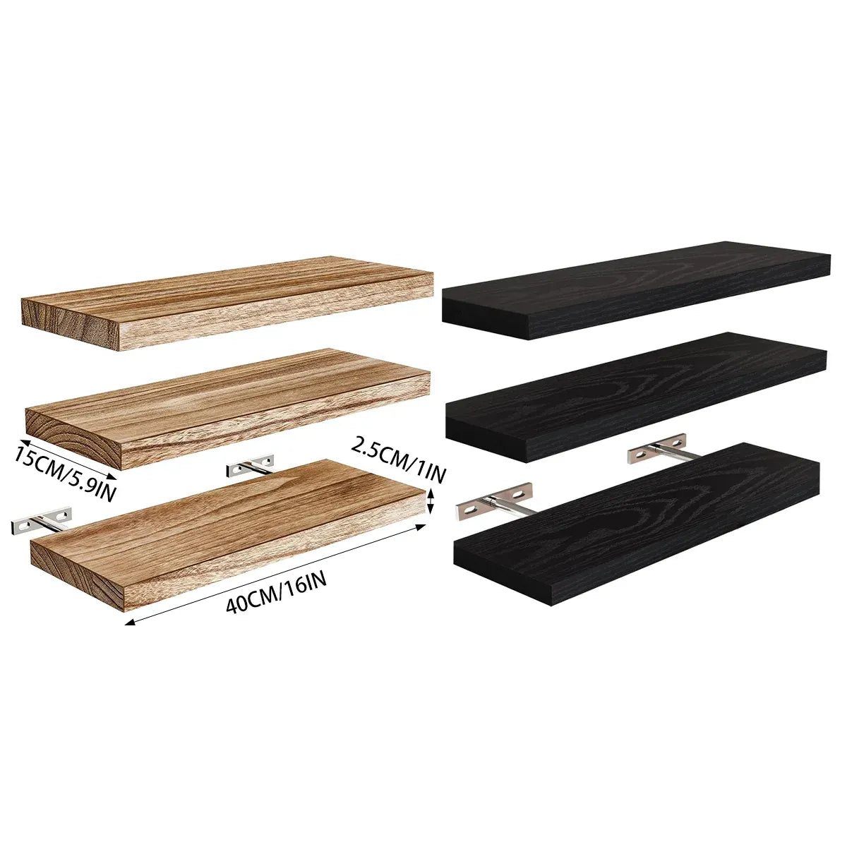 3 PCS Wooden Wall Shelf Single Board Wall Mounted Home Decor Living Room Bedroom - Black