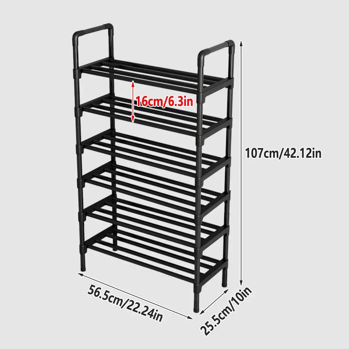 Shoe Rack Storage Cabinet 6 Tier Stackable Shelves Stand Black Organizer Home