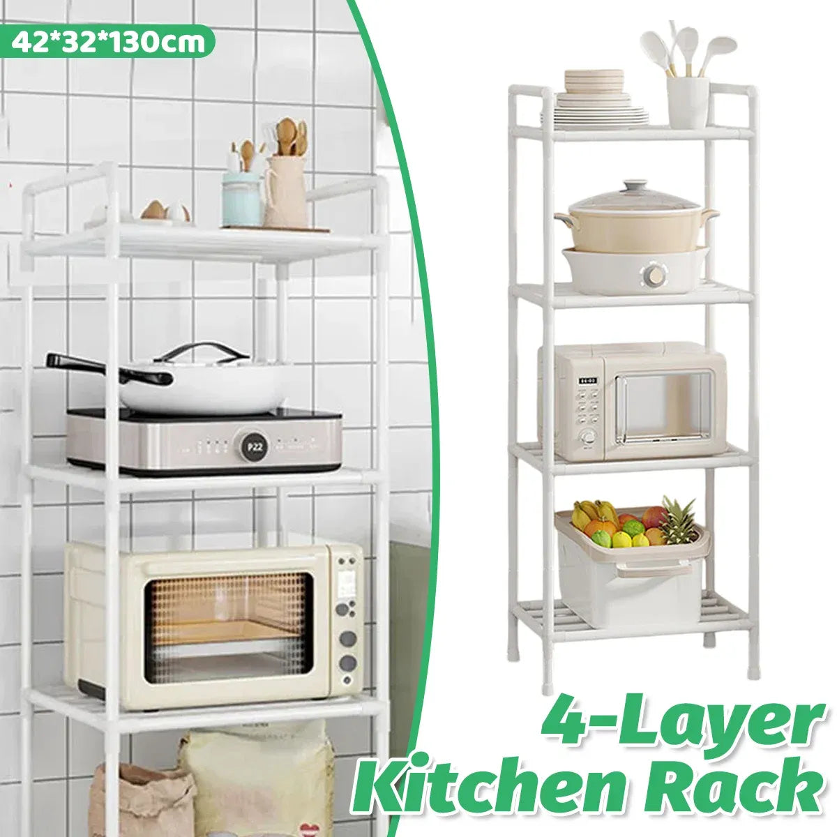 Multi-Layer Kitchen Storage Rack with Adjustable Feet and 38cm Layers
