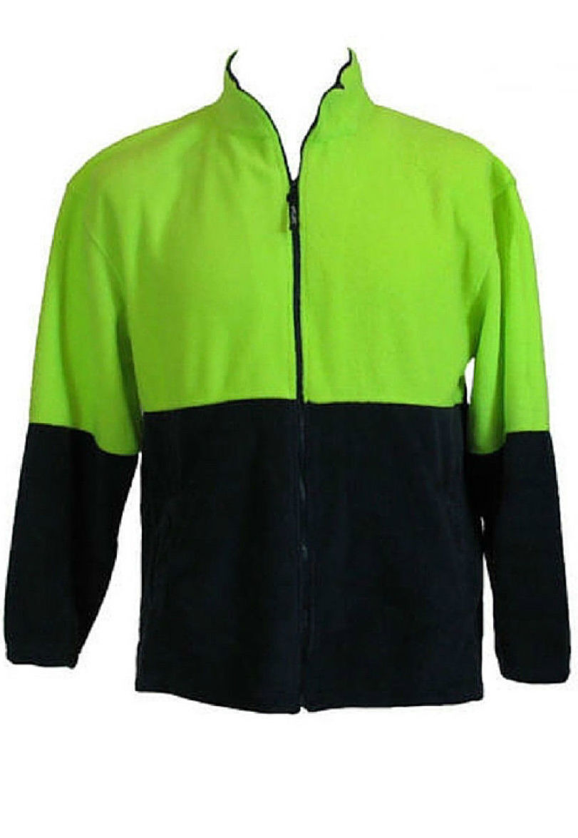 HI VIS POLAR FLEECE Jumper Full Zip Safety Workwear Fleecy Jacket Unisex - Yellow - XL