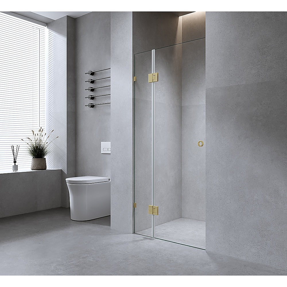 120cm Wall to Wall Frameless Shower Screen with White Brackets and SS Hinges, Round Handle