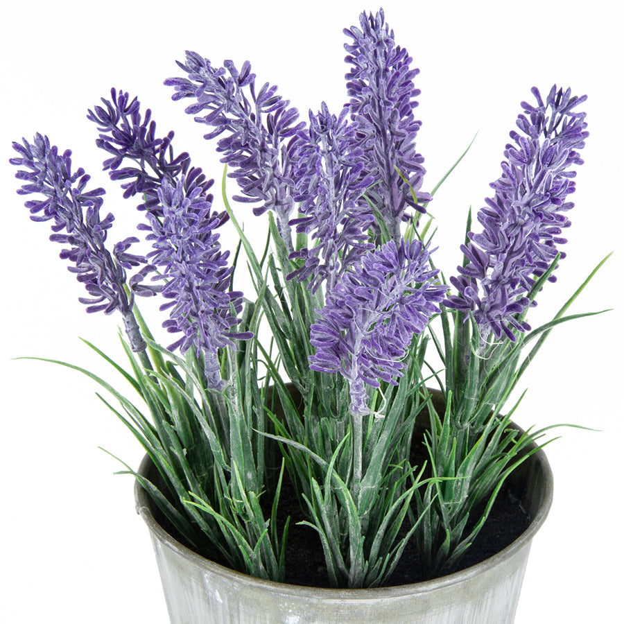 Artificial Lavender in Distressed Tin Pot 23cm