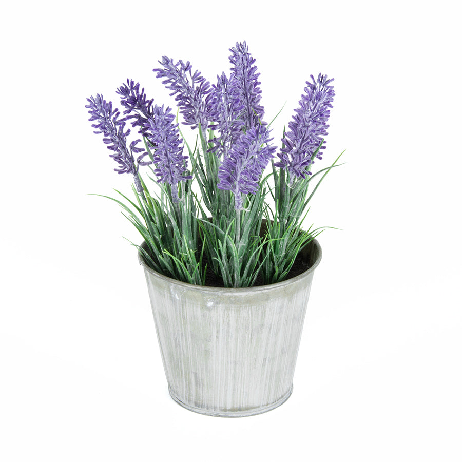 Artificial Lavender in Distressed Tin Pot 23cm