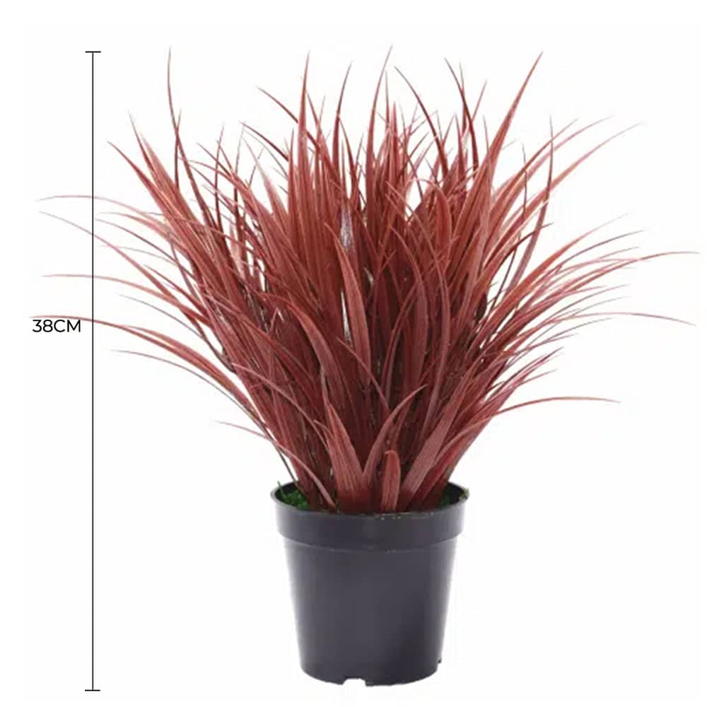 Artificial Ornamental Potted Dense Burgundy Grass UV Resistant 38cm