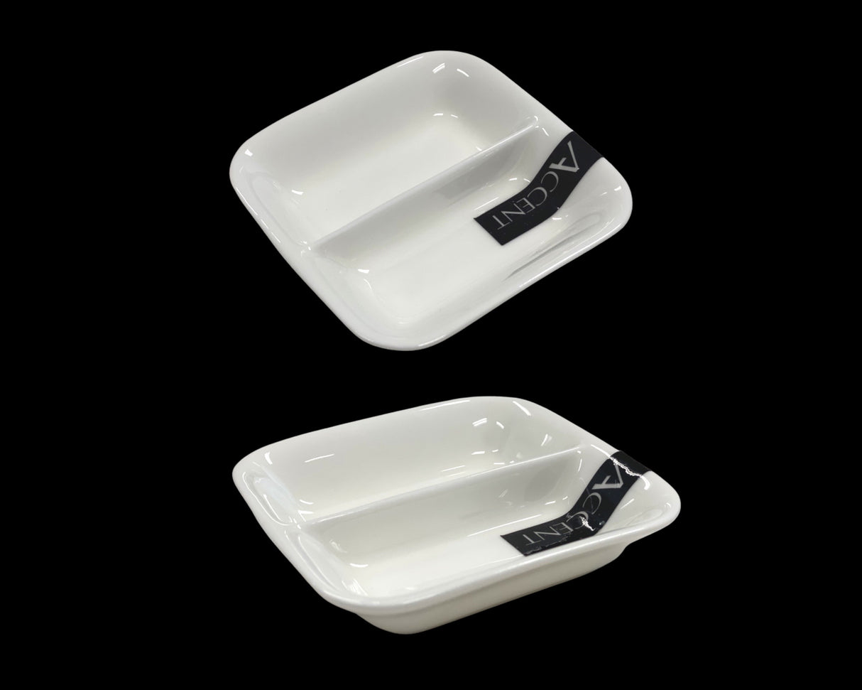 bulk 48 Bone China 2 Section Sauce Spice Dish 9cm