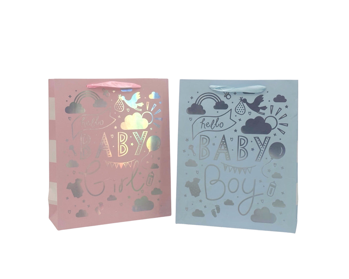 bulk 24 Xlarge Foiled Baby Gift Bag Assort 42cm