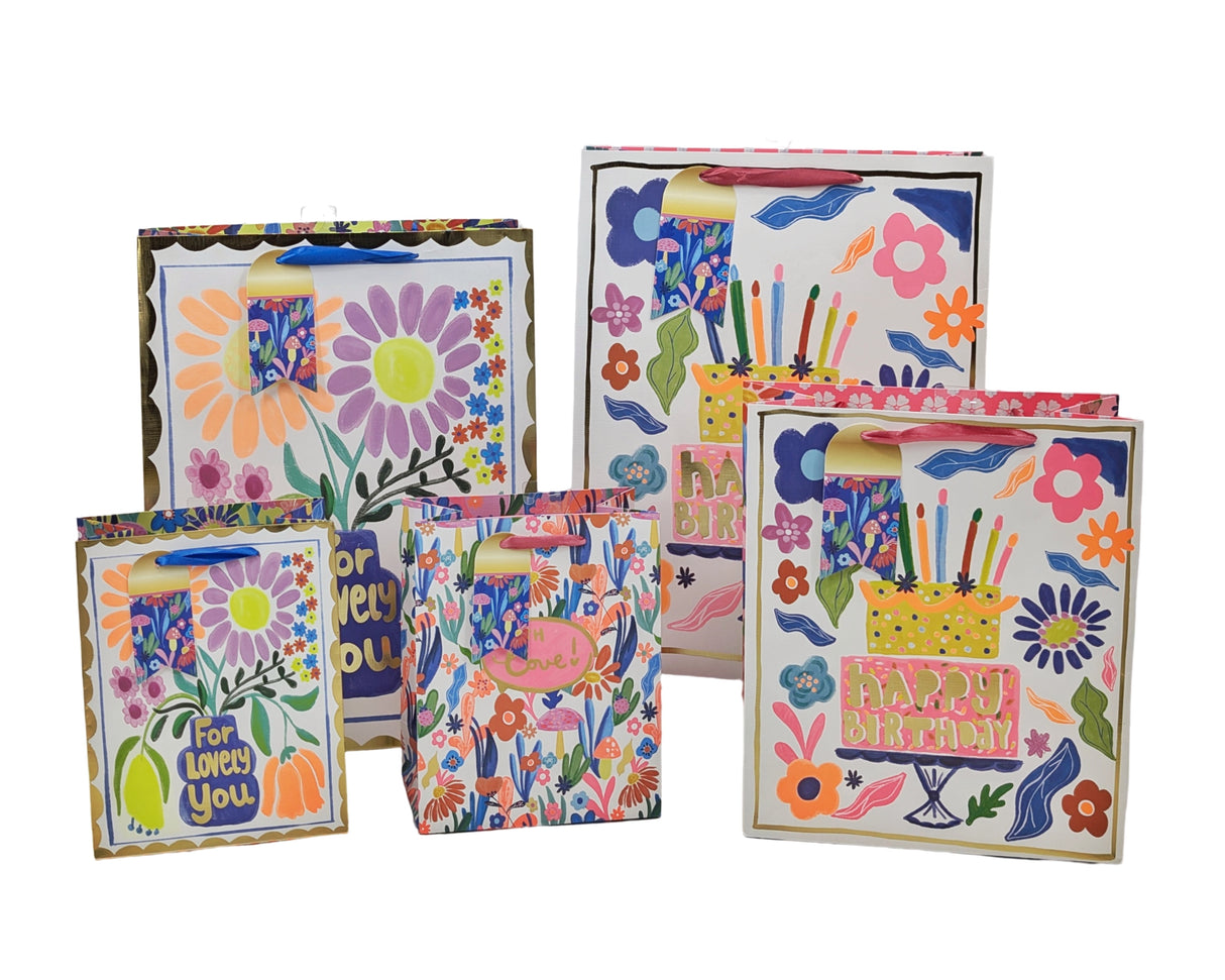 bulk 24 Large Vigorous Flowers Gift Bag Assort 32cm