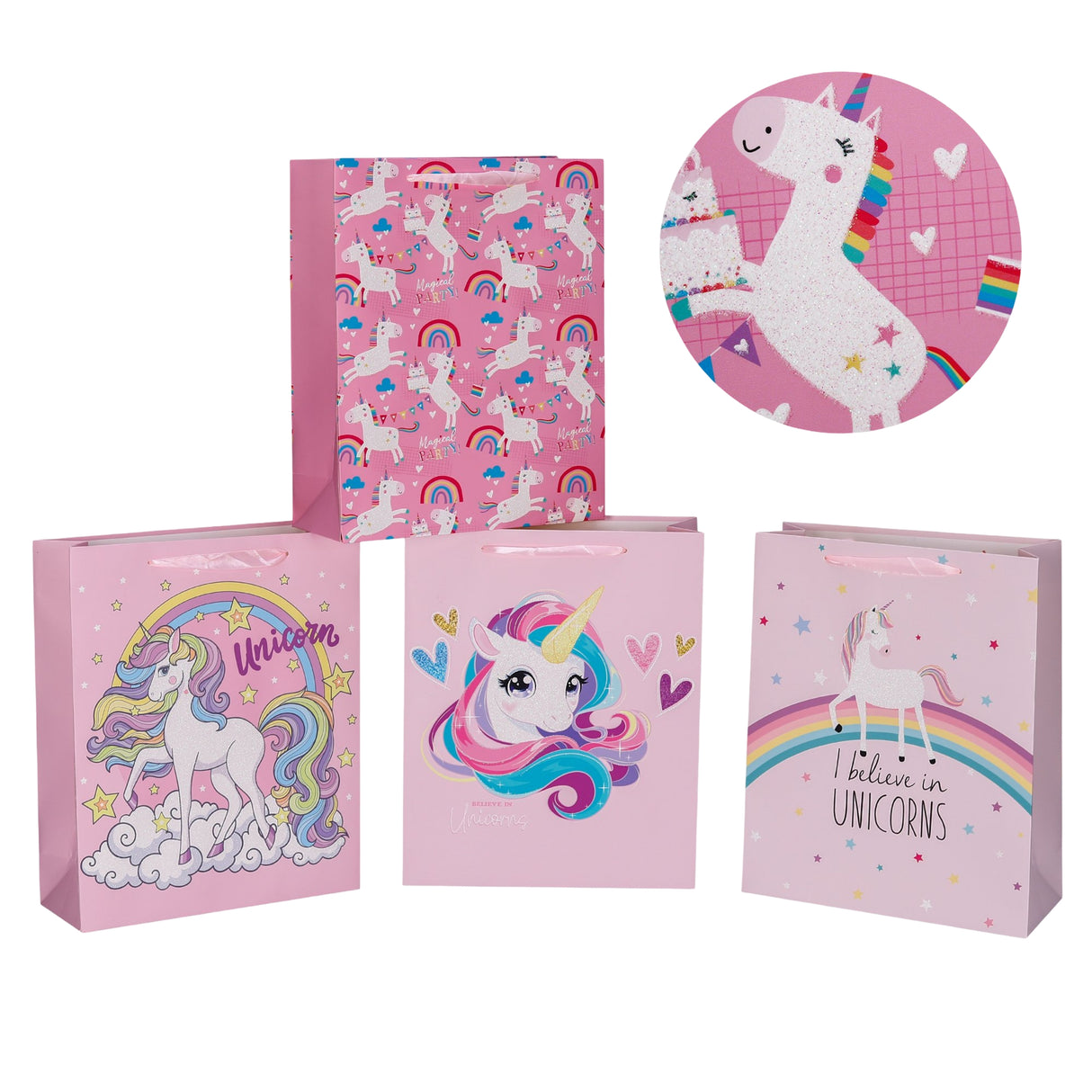 bulk 24 XLarge Unicorn Dreams Gift Bag Assort 30x42cm