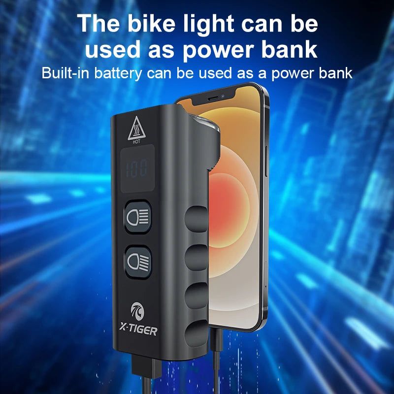 Black rechargeable bike light, waterproof.