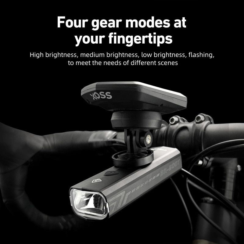 Black rechargeable bike light, lightweight.