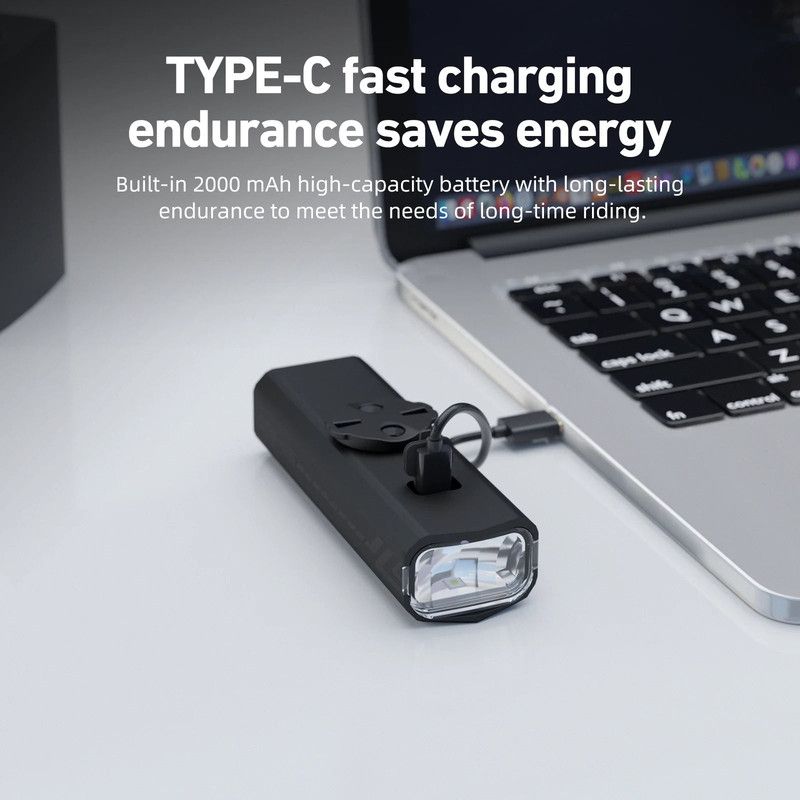Black rechargeable bike light, waterproof.