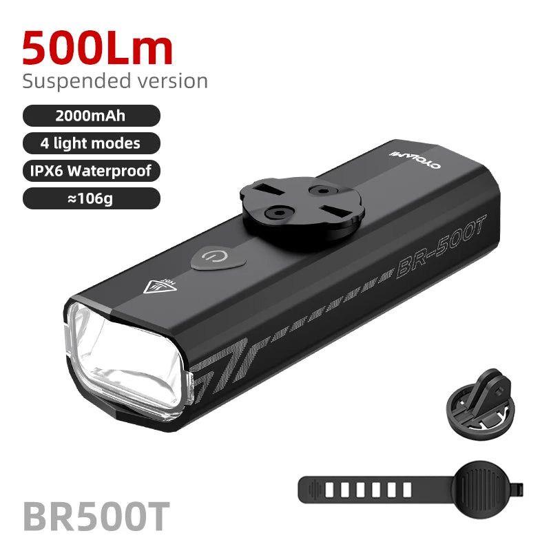 Black rechargeable bike light, waterproof.