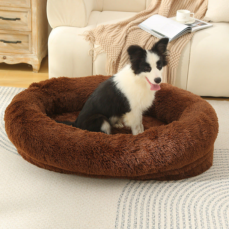Fluffy Donut-Shaped Pet Bed- Soft, Cozy, and Anti-Anxiety for Dogs and Cats, Machine Washable Coffee Size:L 90*65*20cm
