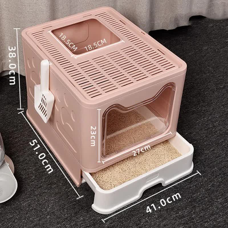 Foldable Cat Litter Box with Pull-Out Tray -Easy Cleaning and Anti-Splash Design Pink 51 41 38cm