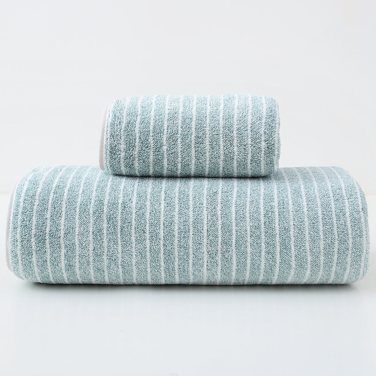Luxury Cotton Striped Towel Set - 6 Piece Set (2 Hand Towels, 2 Bath Towels, 2 Washcloths), Ultra Soft and Absorbent (Green)