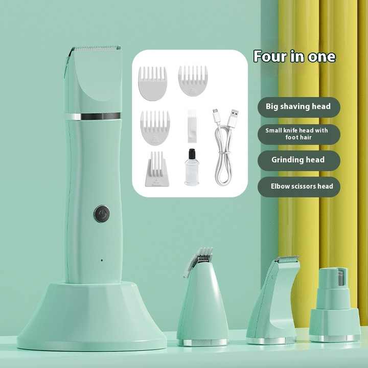 Light Green 4-in-1 Pet Grooming Electric Clippers - Professional Rechargeable Trimmer for Dogs & Cats, Paw, Fur, Nail, and Ear Care