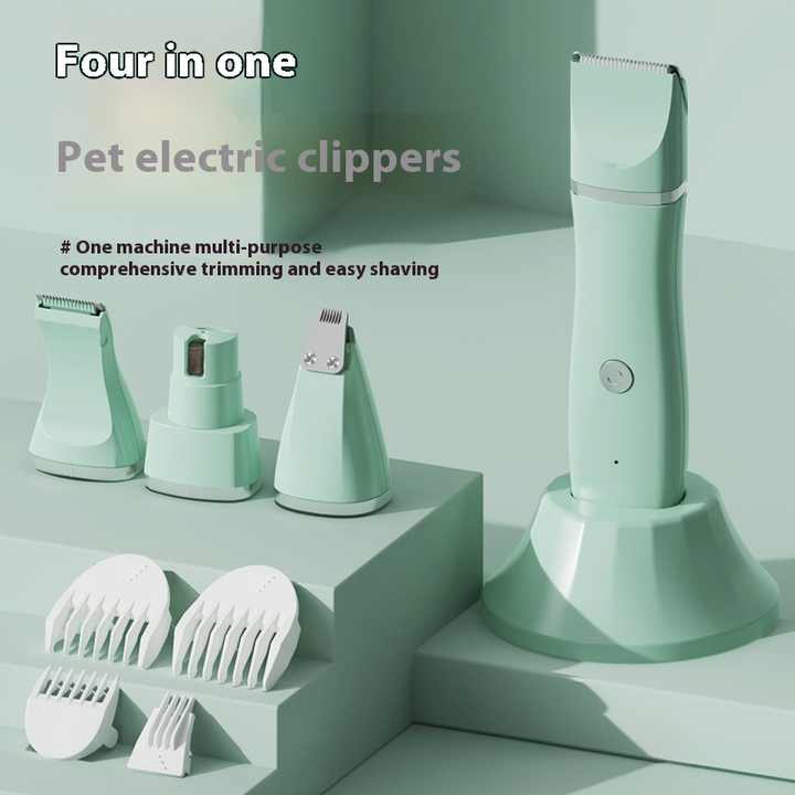 Light Green 4-in-1 Pet Grooming Electric Clippers - Professional Rechargeable Trimmer for Dogs & Cats, Paw, Fur, Nail, and Ear Care