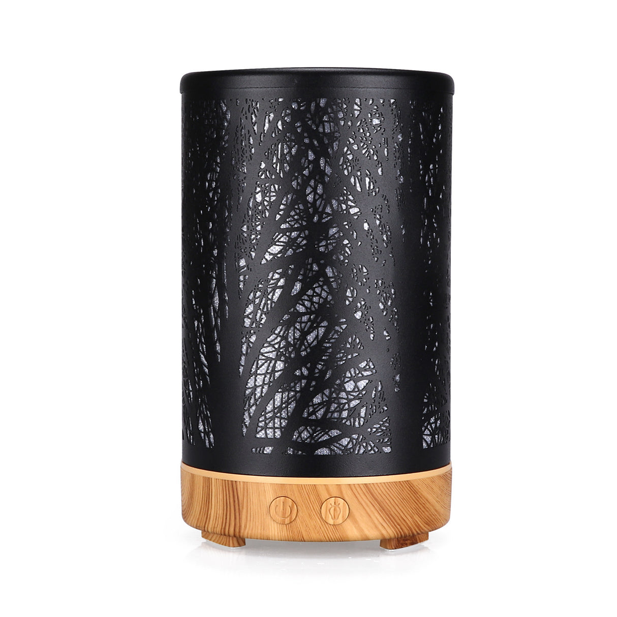 Khaki and Black Forest Design Iron Essential Oil Diffuser - 7 Color LED Ultrasonic Cool Mist Humidifier 100ml