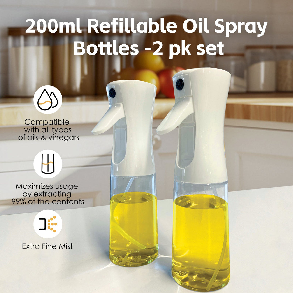 2 pk 200ml Refillable Oil Spray Bottles