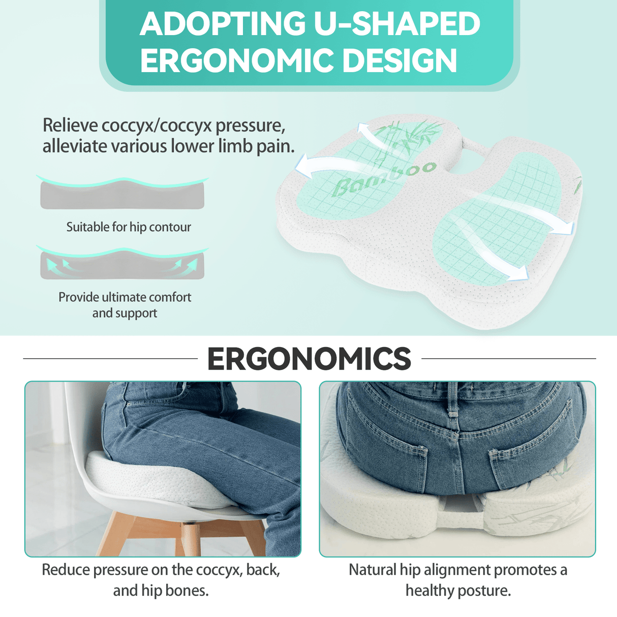 Memory Foam Lumbar Back Support Cushion Seat Set