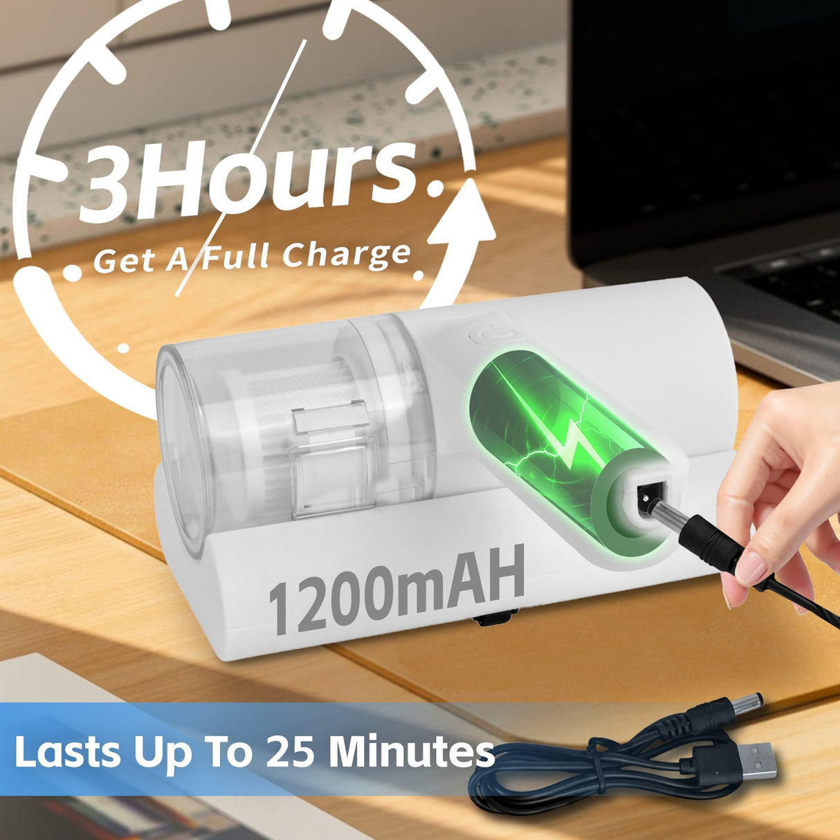 UV‑C Cordless Dust Mite Vacuum Handheld Sanitizing Cleaner with 1200 mAh Battery