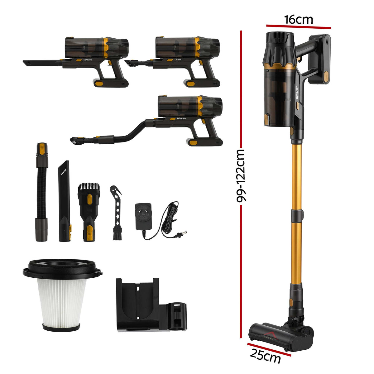Devanti gold handheld cordless stick vacuum.
