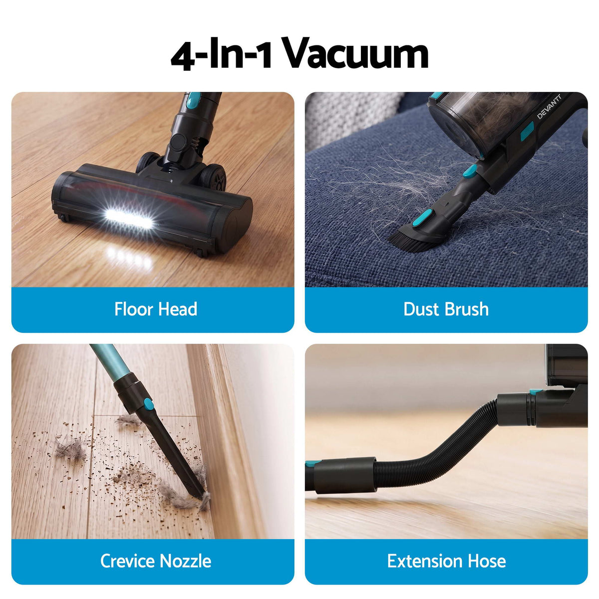 Devanti green handheld cordless stick vacuum.