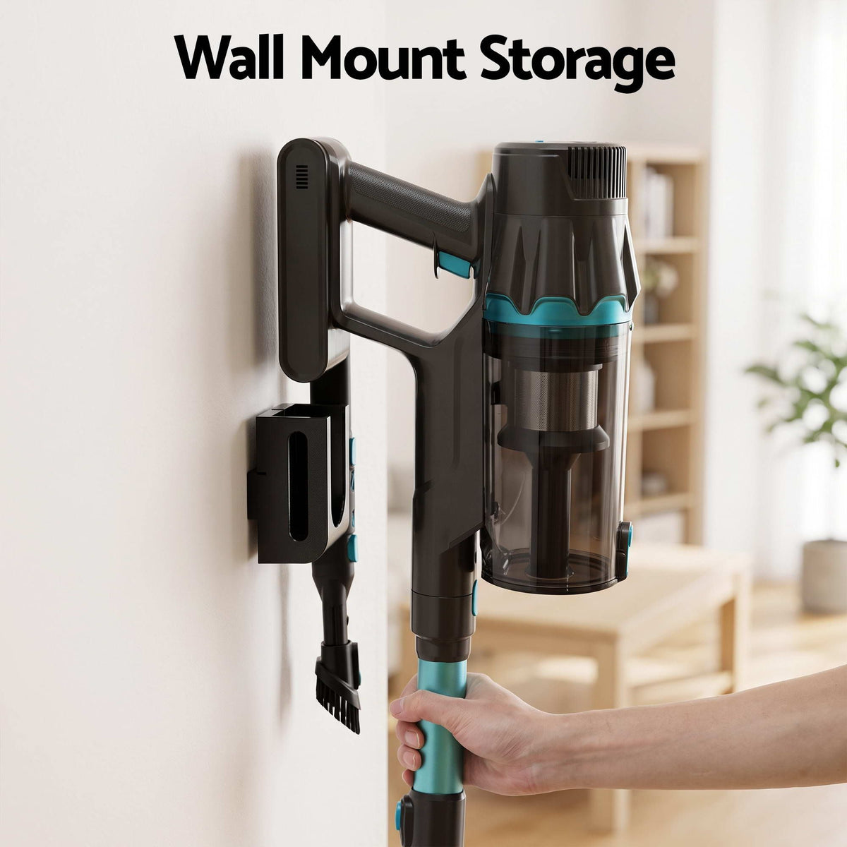 Devanti green handheld cordless stick vacuum.