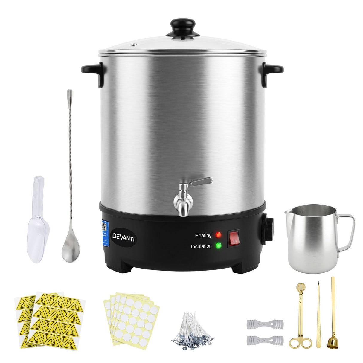 Devanti 16L Wax Melter Candle Making 1500W Melting Pot Furnace Quick Pour Spout Soy Soap