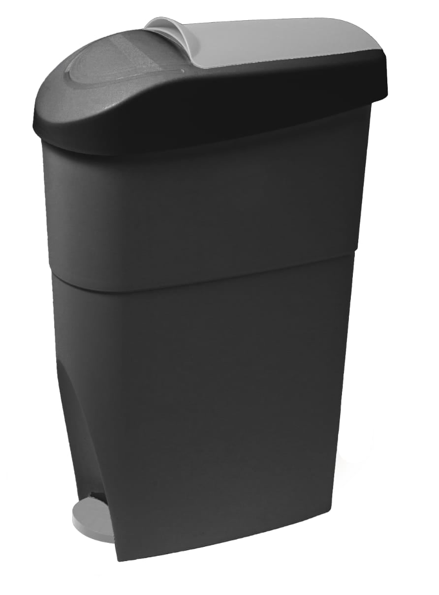 Dolphy 18L Pedal Sanitary Bin – Hands-Free Foot Pedal Rubbish Bin with Odour Lock – Black & Grey ABS Waste Bin for Bathroom, Kitchen, Laundry & Office