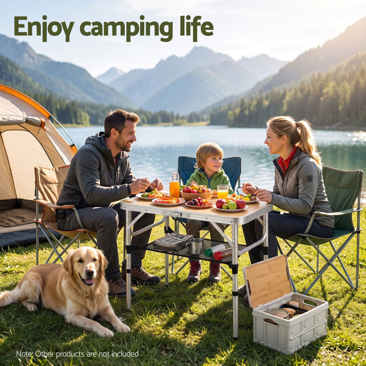 Weisshorn folding camping table, adjustable aluminium, 60 x 40 cm, wood grain
